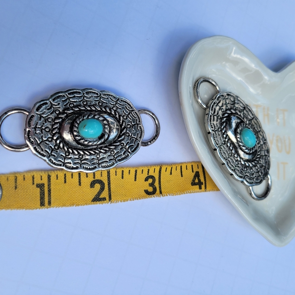 Faux Tilly Turquoise Concho & Faux Silver Slide for Twilly - Picture 7 of 9